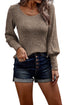 Ribbed Bishop Sleeve Round Neck Top